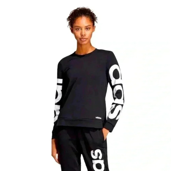 ADIDAS Essential Crewneck Sweatshirt - Black with white logo - Size Med (12/14) - Picture 1 of 13